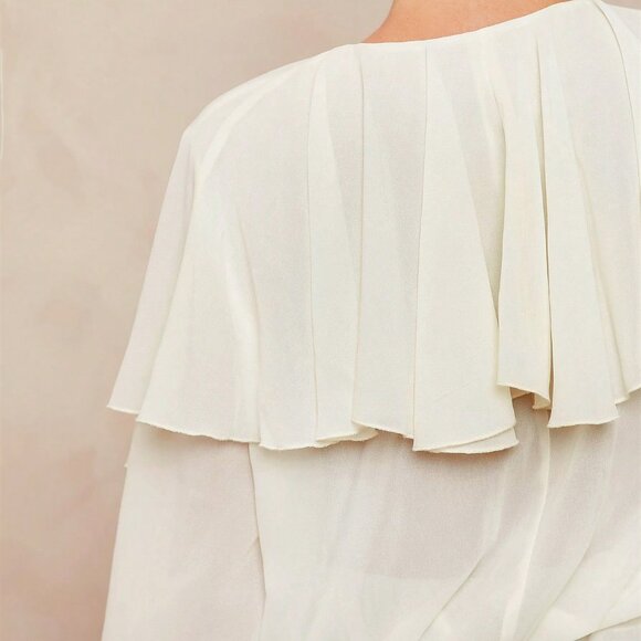 cream toned Casual Women's Boho Ruffled V-Neck Blouse top - Picture 8 of 8